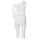 Asymmetrische Top met Eén Schouder en Capri Broek Set