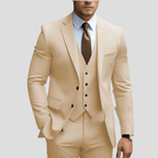 Beige Slim Fit Drie-Delig Pak Voor Mannen