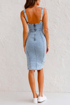 Bodycon Denim Jurk Dames met Verstelbare Bandjes
