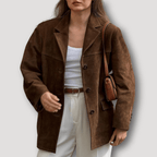 Bruine Suède Oversized Jas Met Reverskraag En Zakken