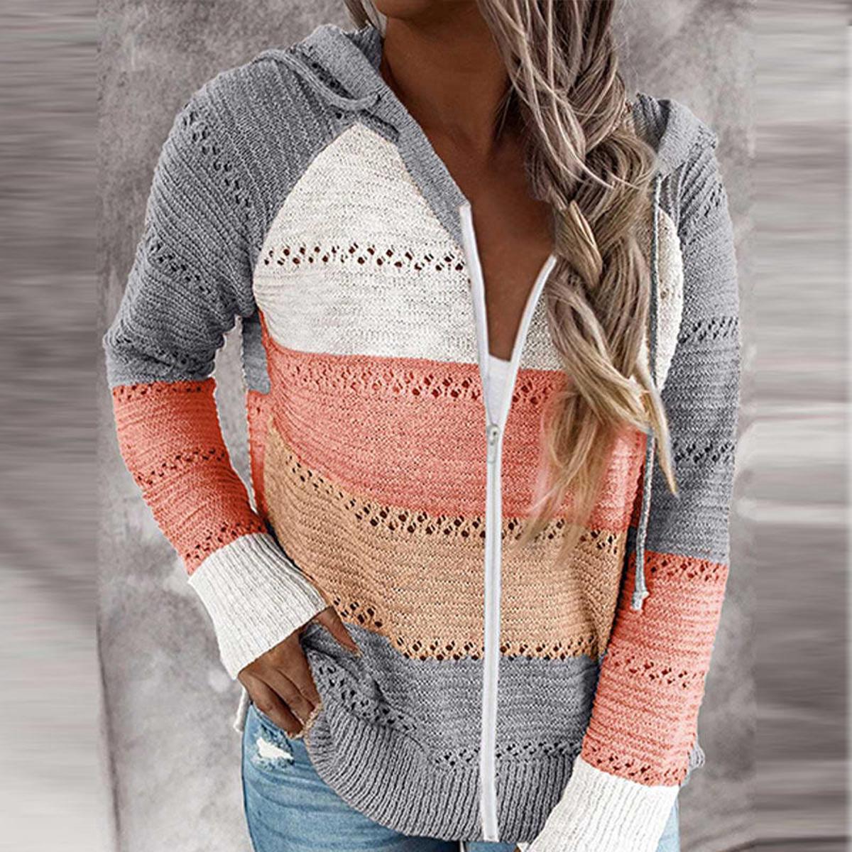 Capuchon Cardigan Met Zakken Van Zacht Gebreid Materiaal