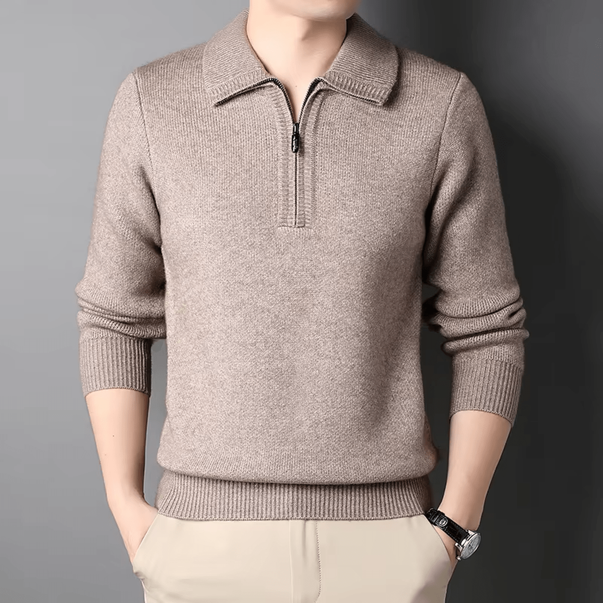 Cashmere Blend Regular Fit Quarter-Zip Trui Voor Mannen