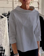 Casual Top met Brede Revers en Hoge Hals
