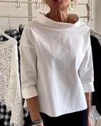 Casual Top met Brede Revers en Hoge Hals