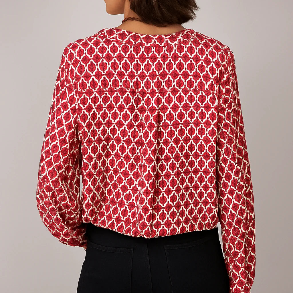 Geprinte V-hals Blouse met Lange Mouwen
