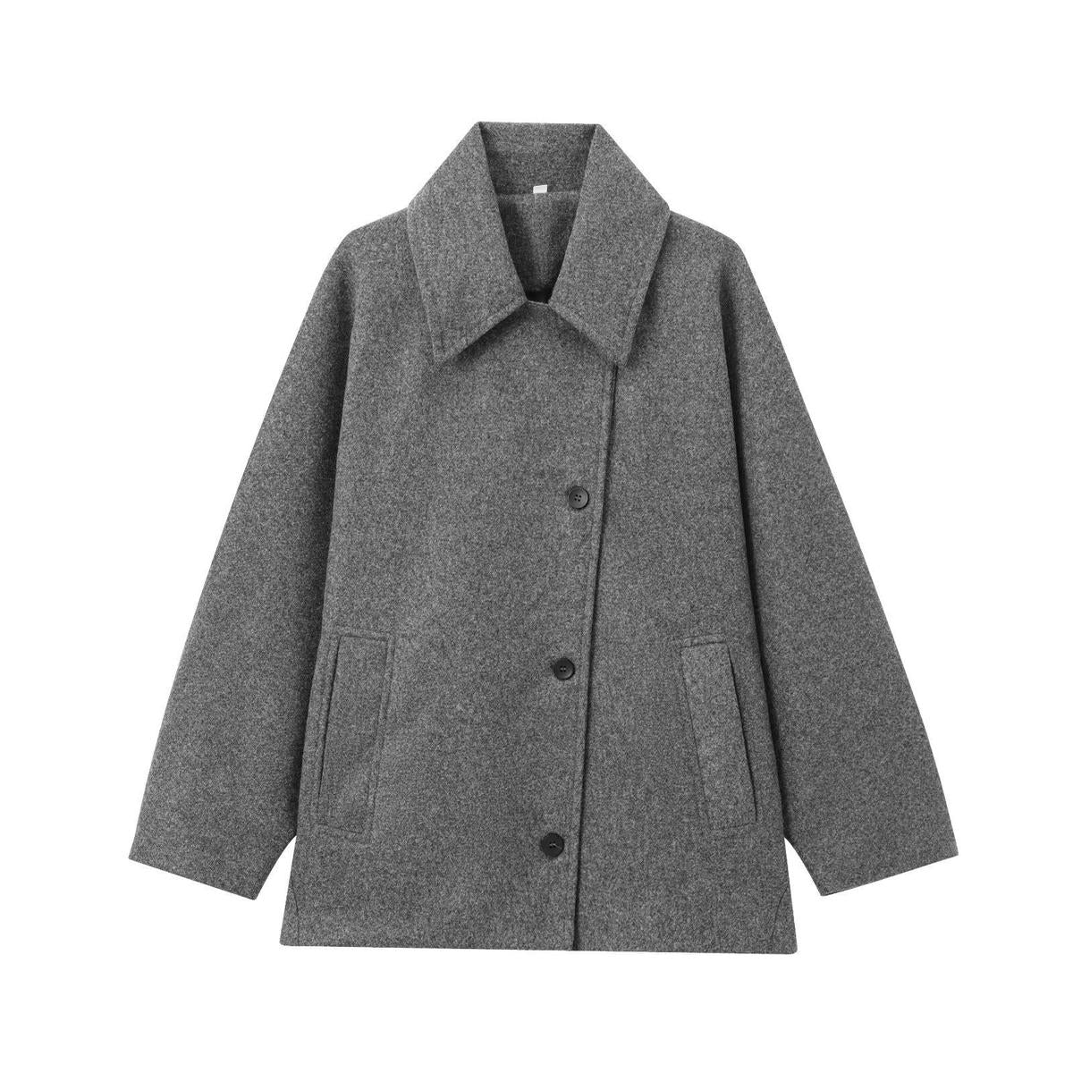 Chic Oversized Wollen Jas met Knoopsluiting