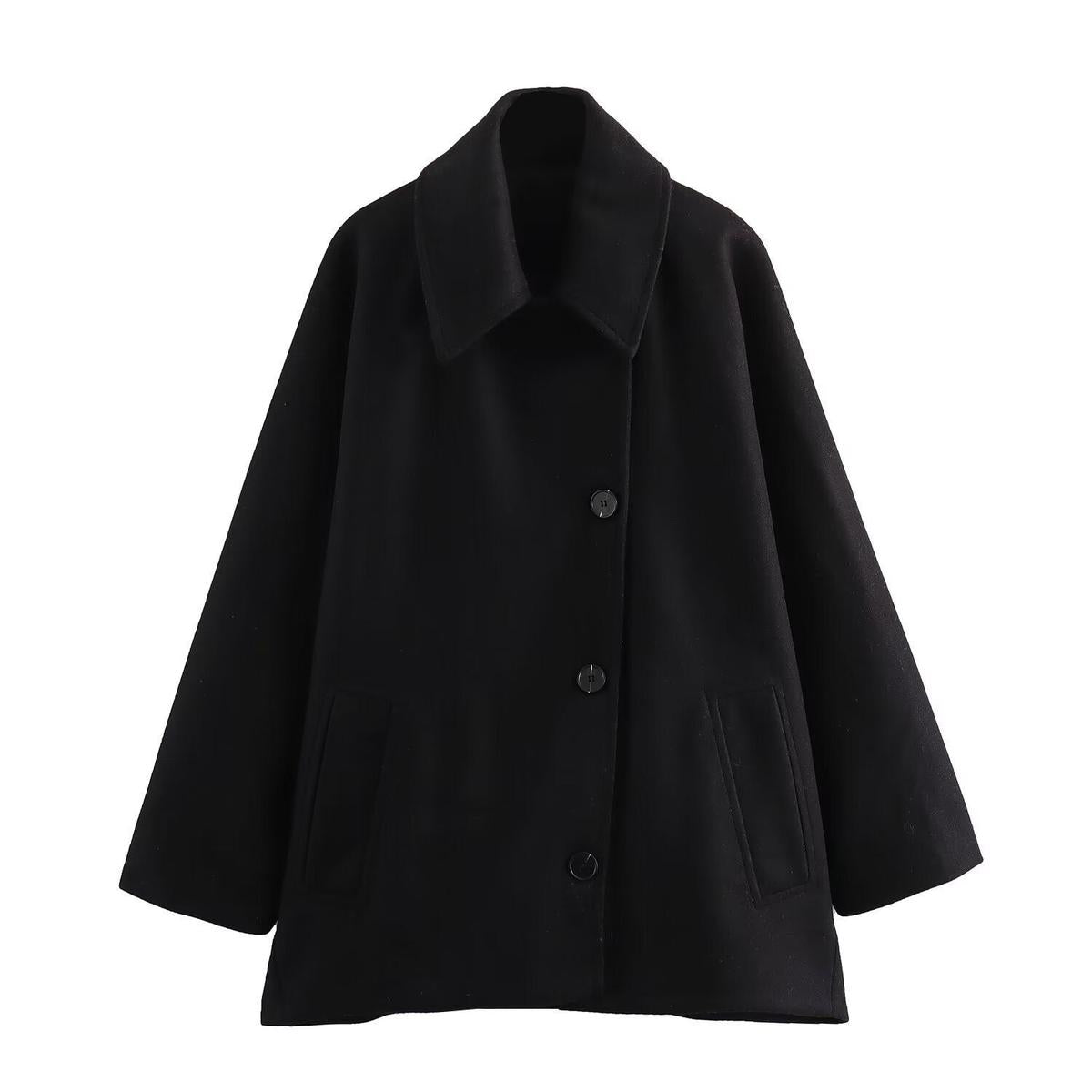 Chic Oversized Wollen Jas met Knoopsluiting