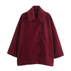 Chic Oversized Wollen Jas met Knoopsluiting