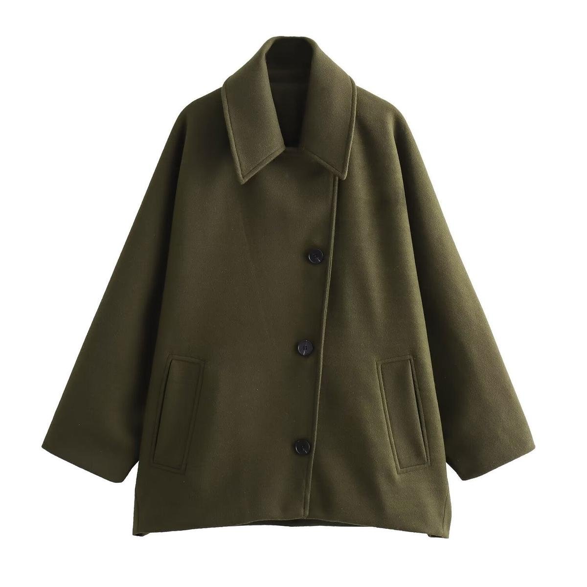 Chic Oversized Wollen Jas met Knoopsluiting