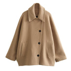 Chic Oversized Wollen Jas met Knoopsluiting