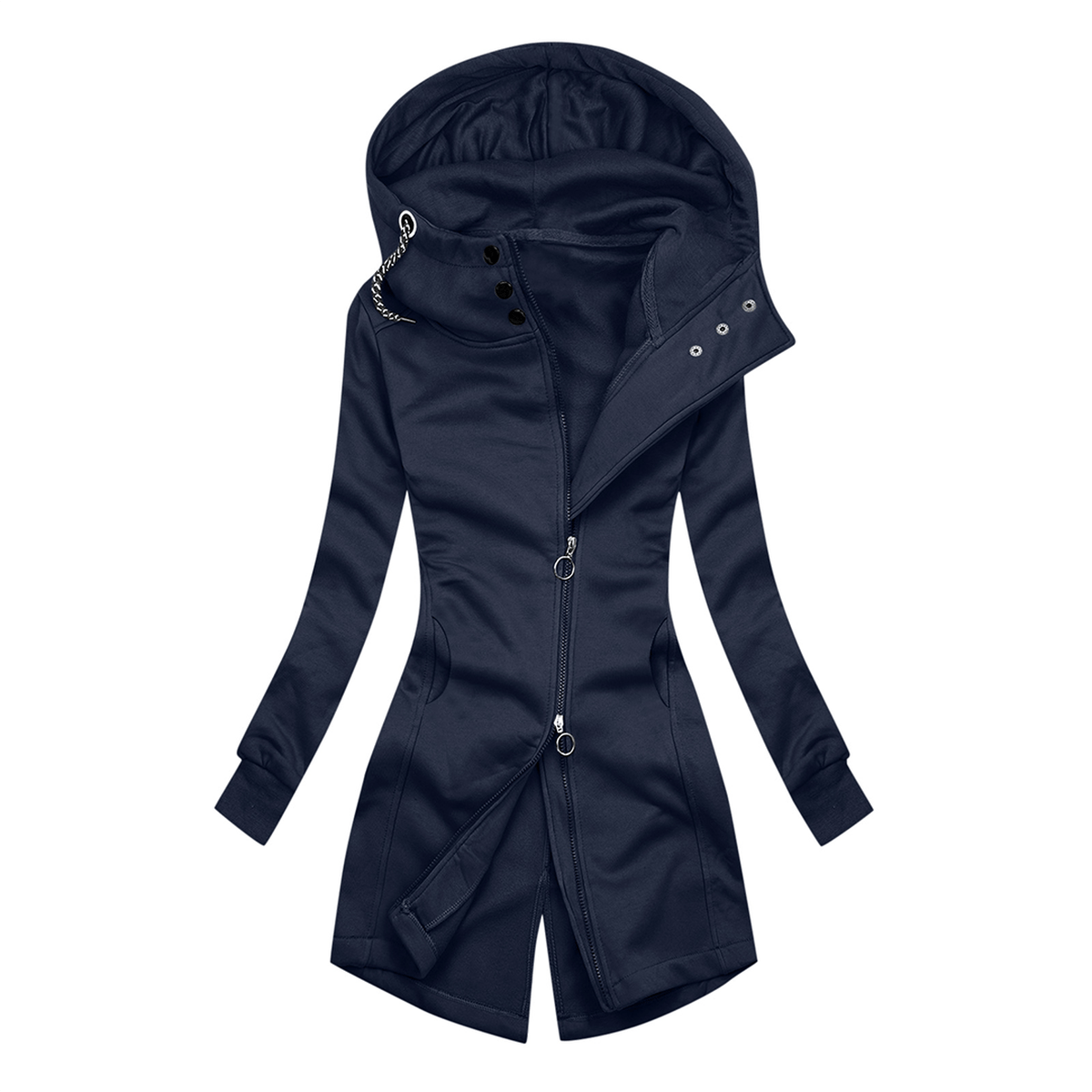 Chic Slim-Fit Col Hoodie Jas voor Dames