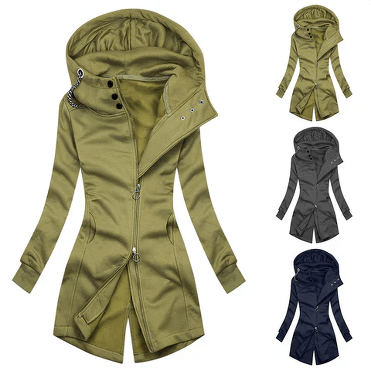 Chic Slim-Fit Col Hoodie Jas voor Dames