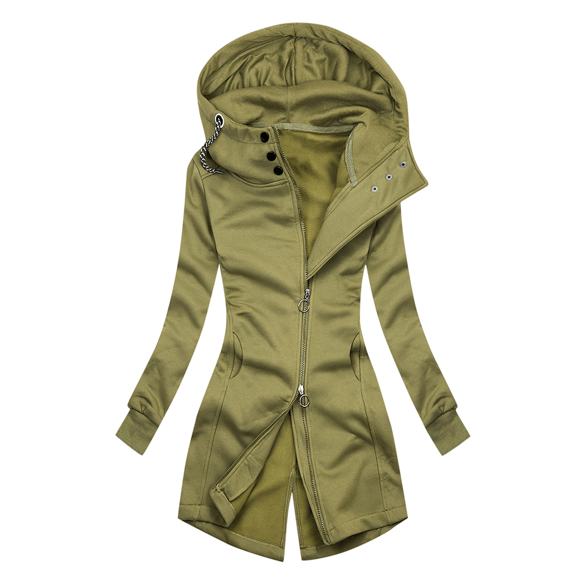 Chic Slim-Fit Col Hoodie Jas voor Dames
