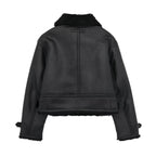 Chique Zwarte PU Leren Jas met Bontkraag