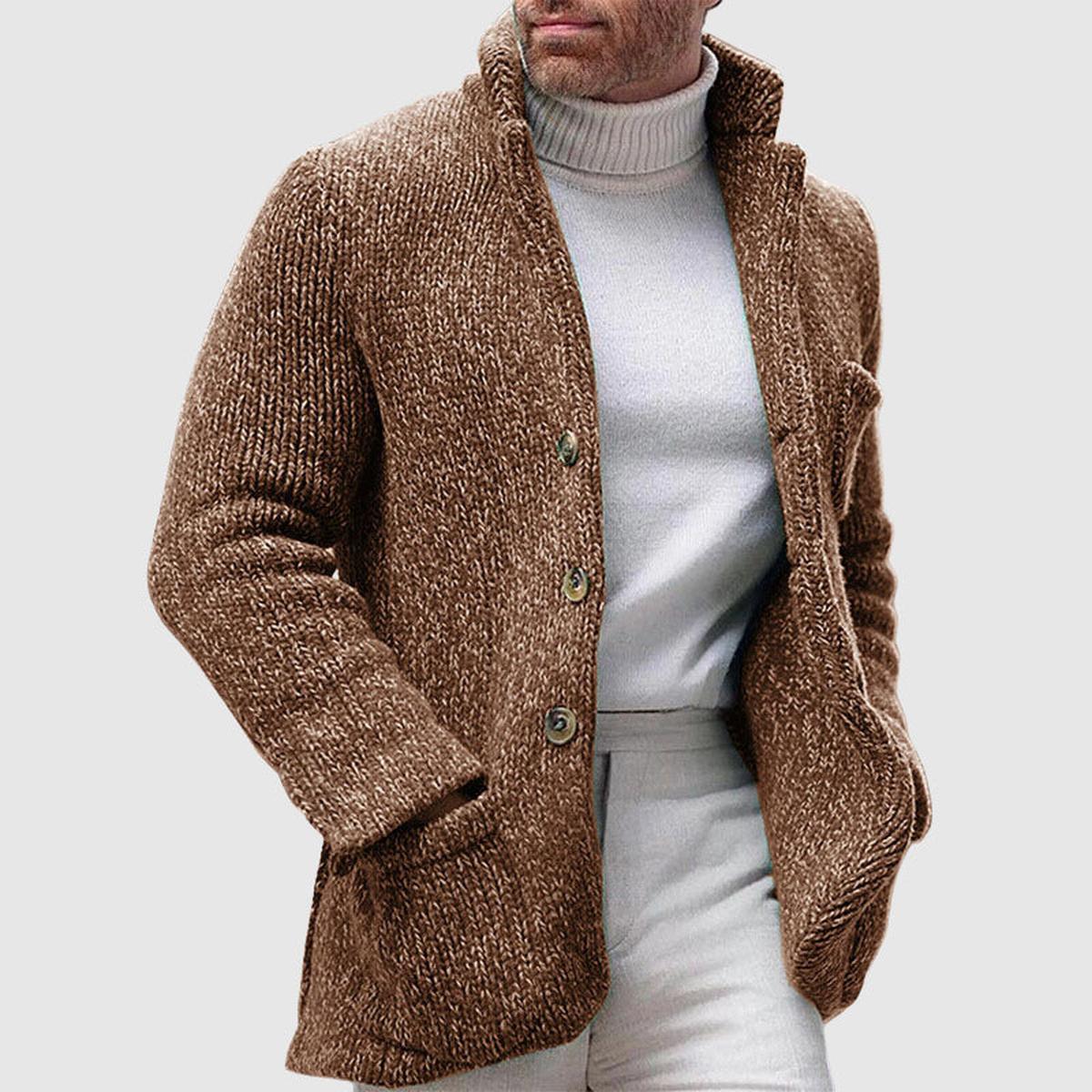 Chunky Gebreide Cardigan Met Opstaande Kraag Voor Mannen
