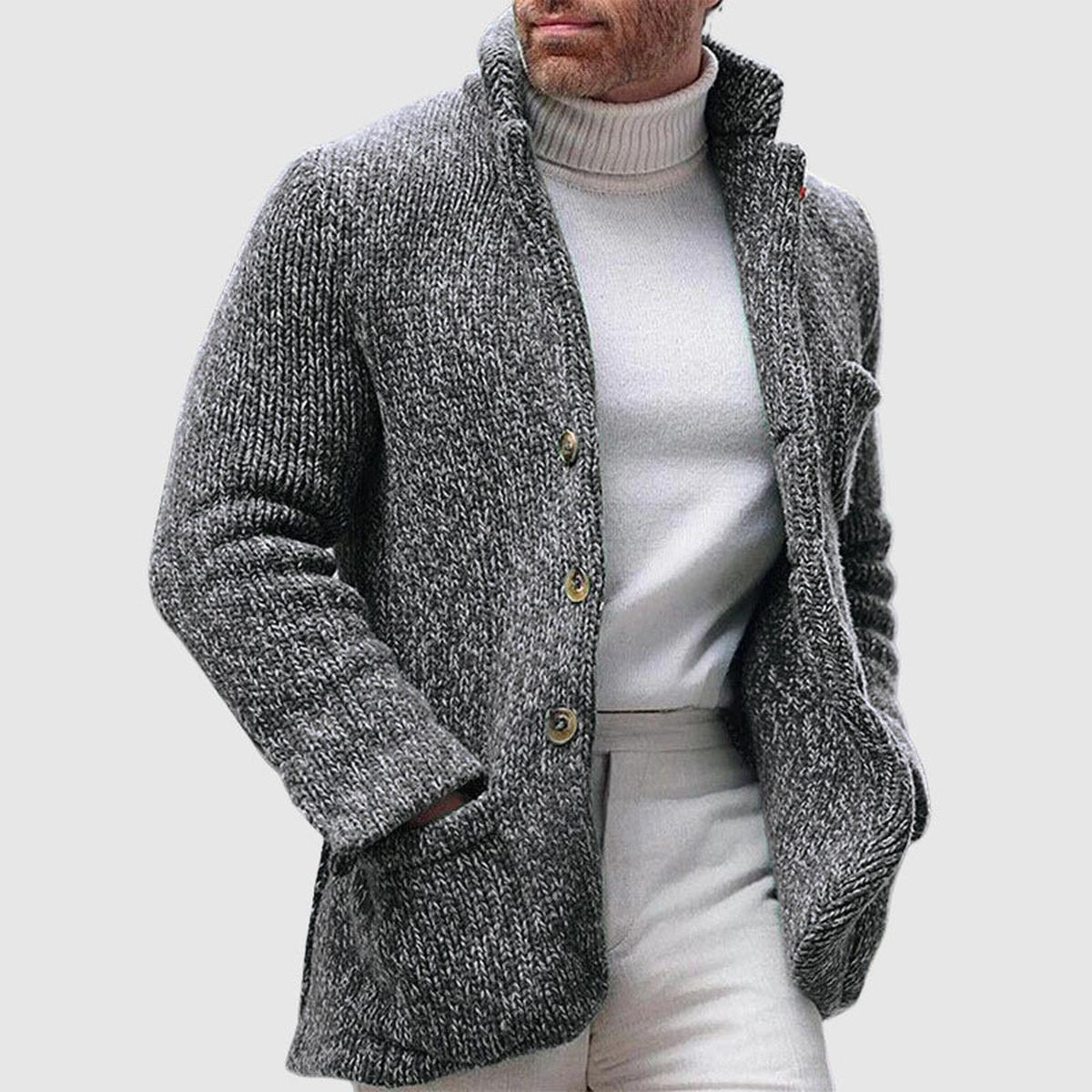 Chunky Gebreide Cardigan Met Opstaande Kraag Voor Mannen