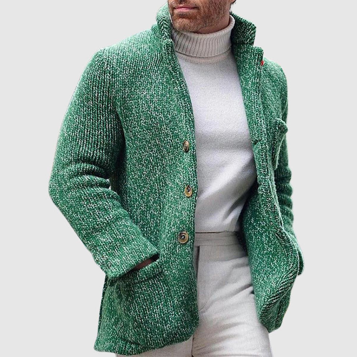 Chunky Gebreide Cardigan Met Opstaande Kraag Voor Mannen
