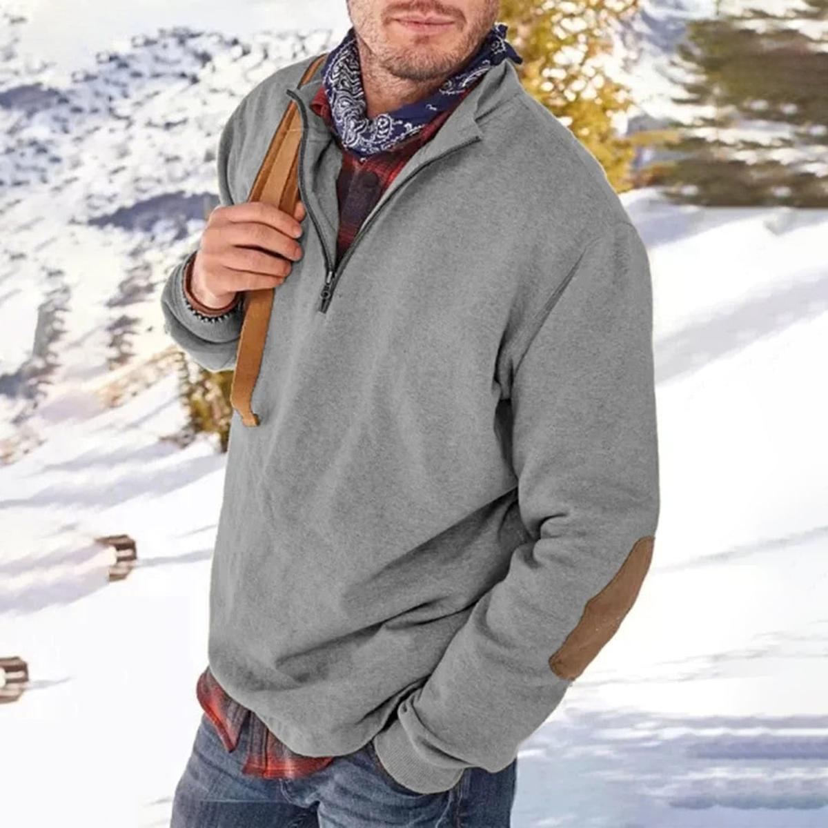 Comfortabele Half-Zip Trui Voor Heren Met Elleboogstukken