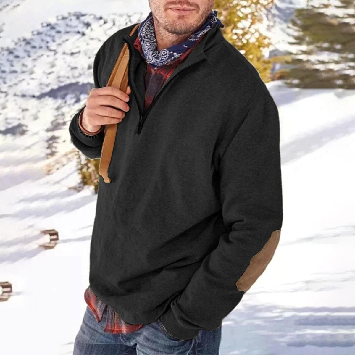 Comfortabele Half-Zip Trui Voor Heren Met Elleboogstukken