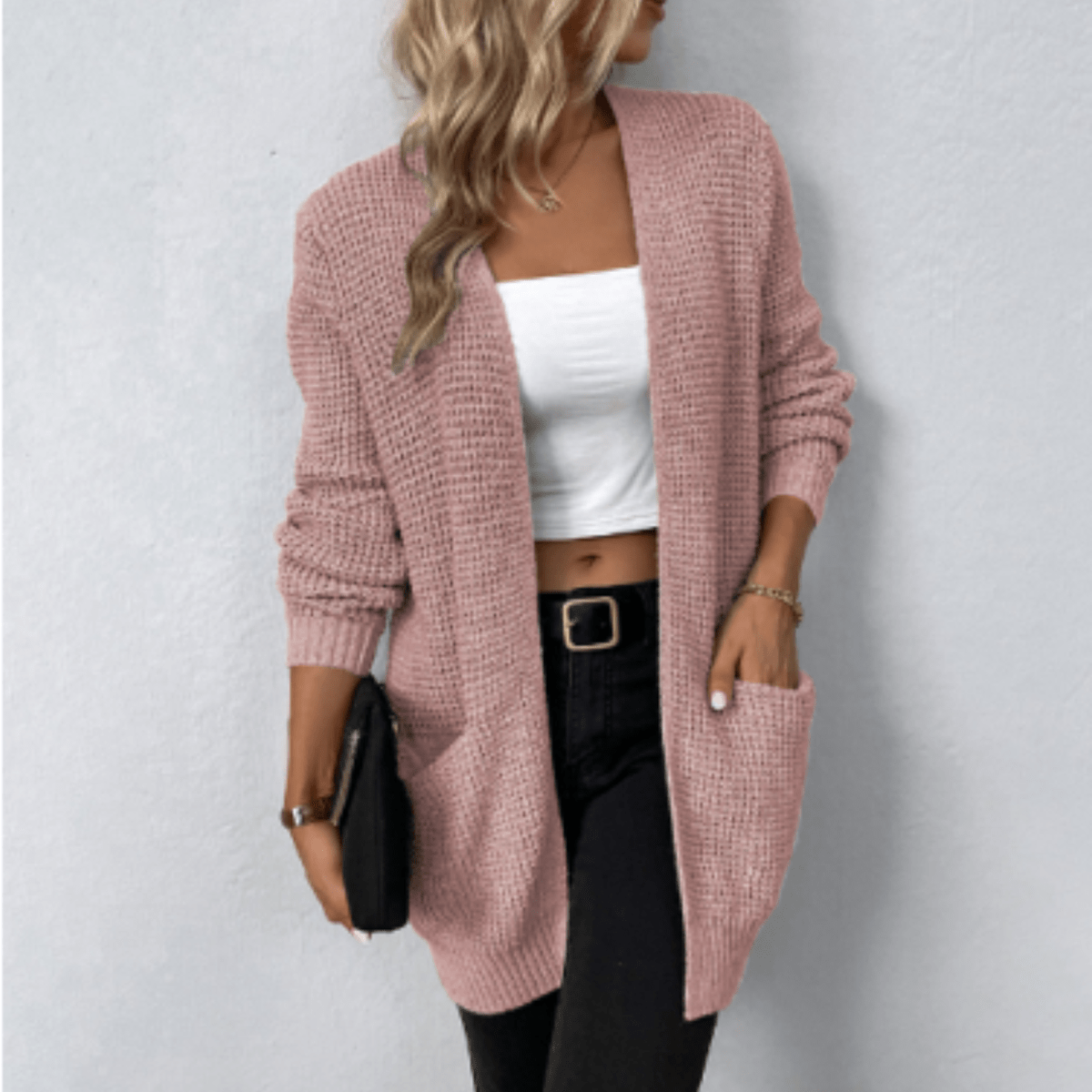Comfortabele Lange Open Cardigan Met Zakken Voor Dames