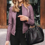 Cropped Slim Fit Kunstlederen Jas Dames