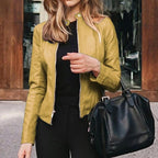 Cropped Slim Fit Kunstlederen Jas Dames