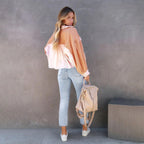 Cropped Waffle Knit Jas Voor Dames Met Knoopsluiting