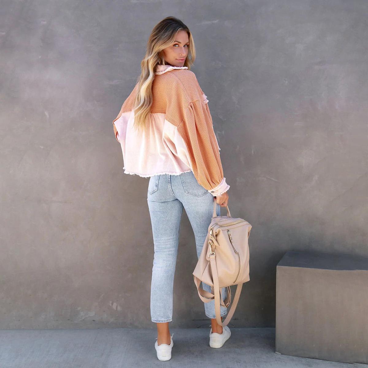 Cropped Waffle Knit Jas Voor Dames Met Knoopsluiting