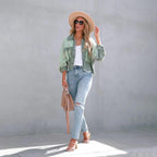 Cropped Waffle Knit Jas Voor Dames Met Knoopsluiting