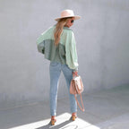 Cropped Waffle Knit Jas Voor Dames Met Knoopsluiting