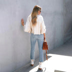 Cropped Waffle Knit Jas Voor Dames Met Knoopsluiting