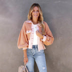 Cropped Waffle Knit Jas Voor Dames Met Knoopsluiting