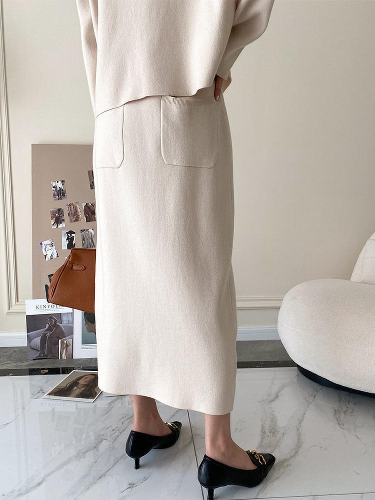 Dames 2-Delige Winterset V-hals Trui En Rok