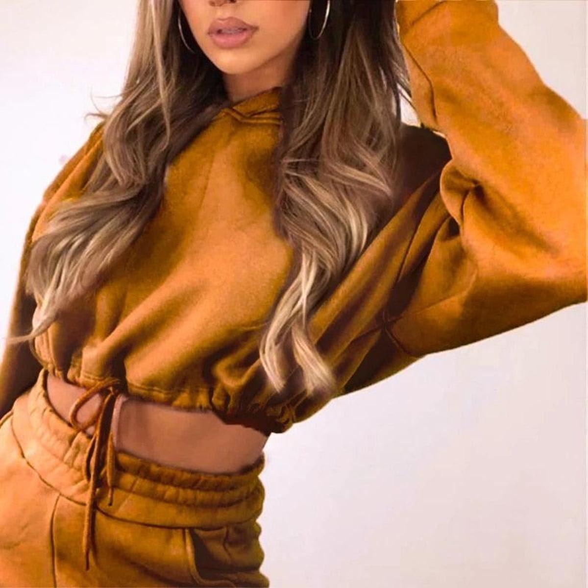 Dames 2-delig Trainingspak met Hoge Taille Broek en Hoodie