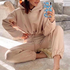 Dames 2-delig Trainingspak met Hoge Taille Broek en Hoodie