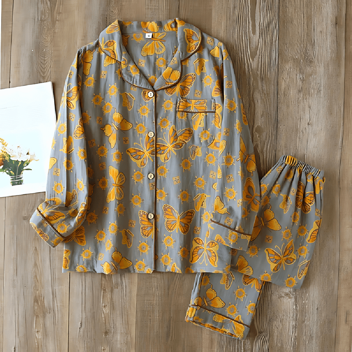 Dames 2-delige Katoenen Loungewear Set met Vlinderprint