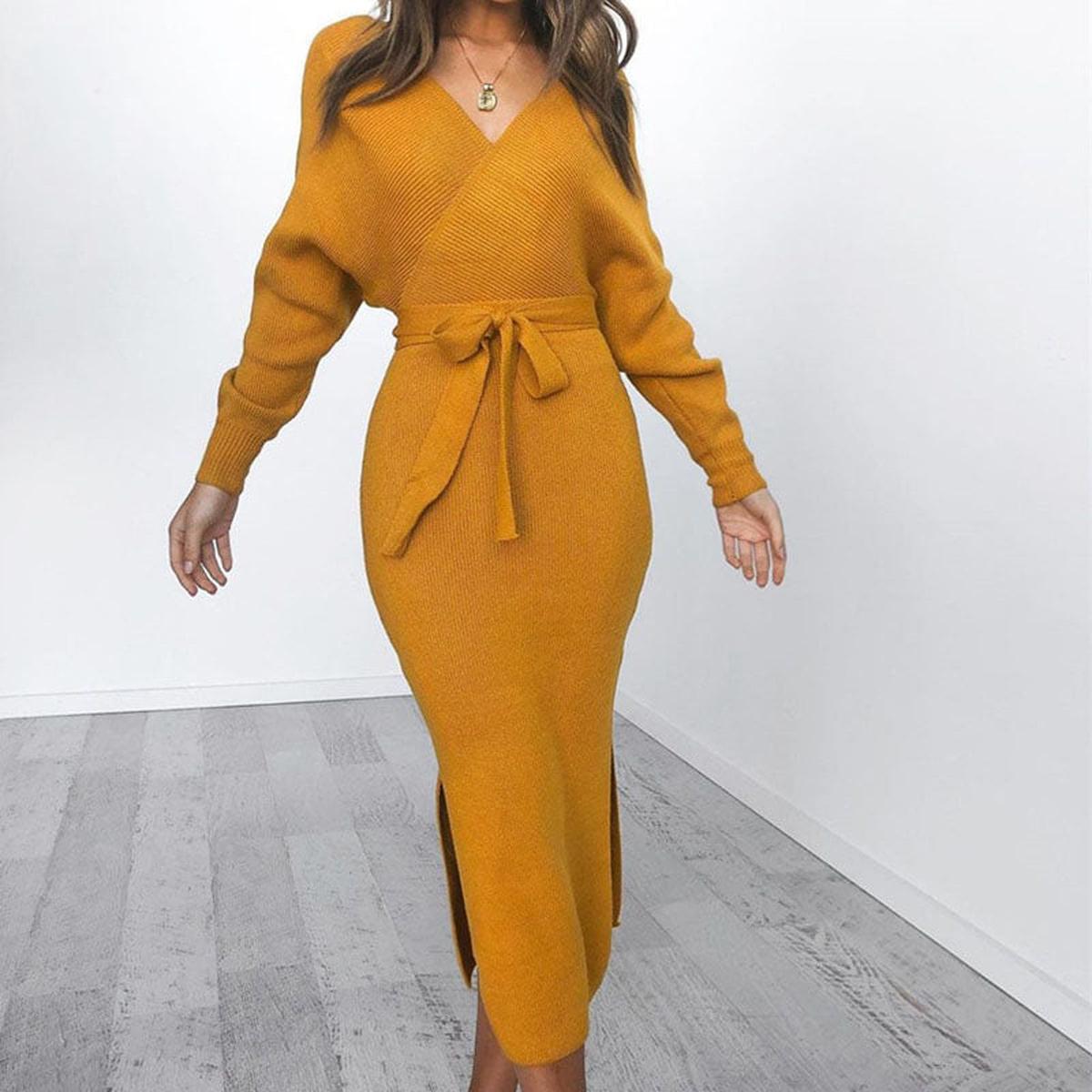 Dames Aansluitend Gebreid Jurk Met Elegante Details
