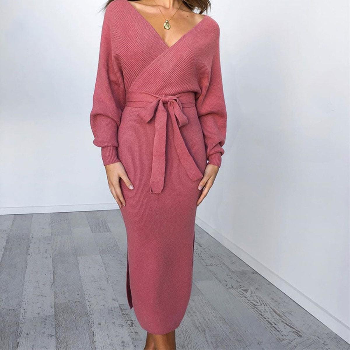 Dames Aansluitend Gebreide Jurk Met Elegante Details