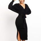 Dames Aansluitend Gebreide Jurk Met Elegante Details