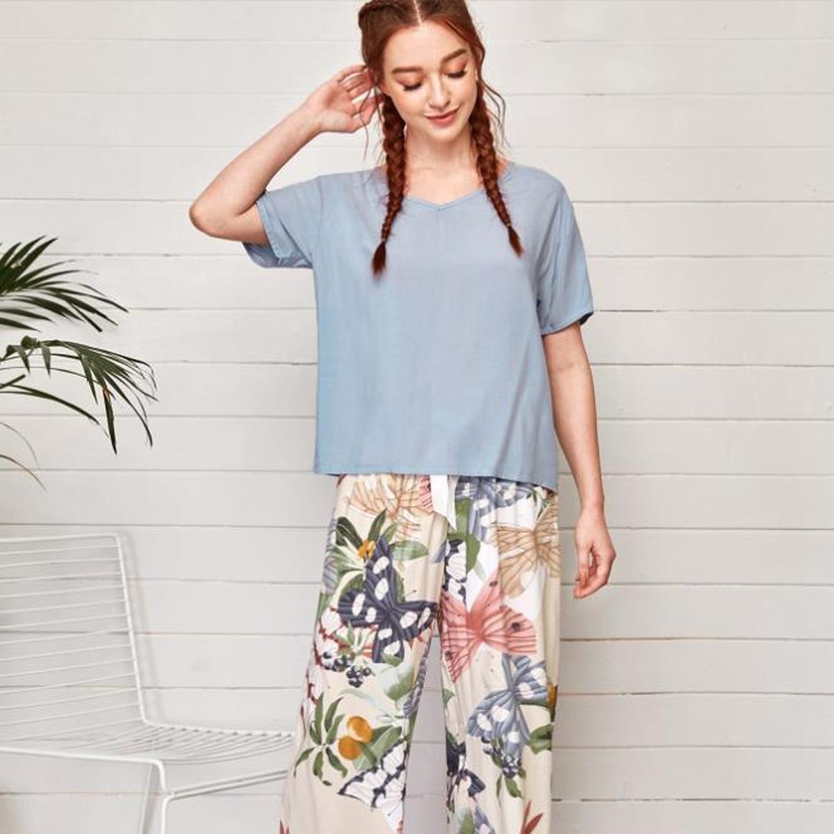Dames Ademend Zacht Pyjama Set Met Elastische Taille