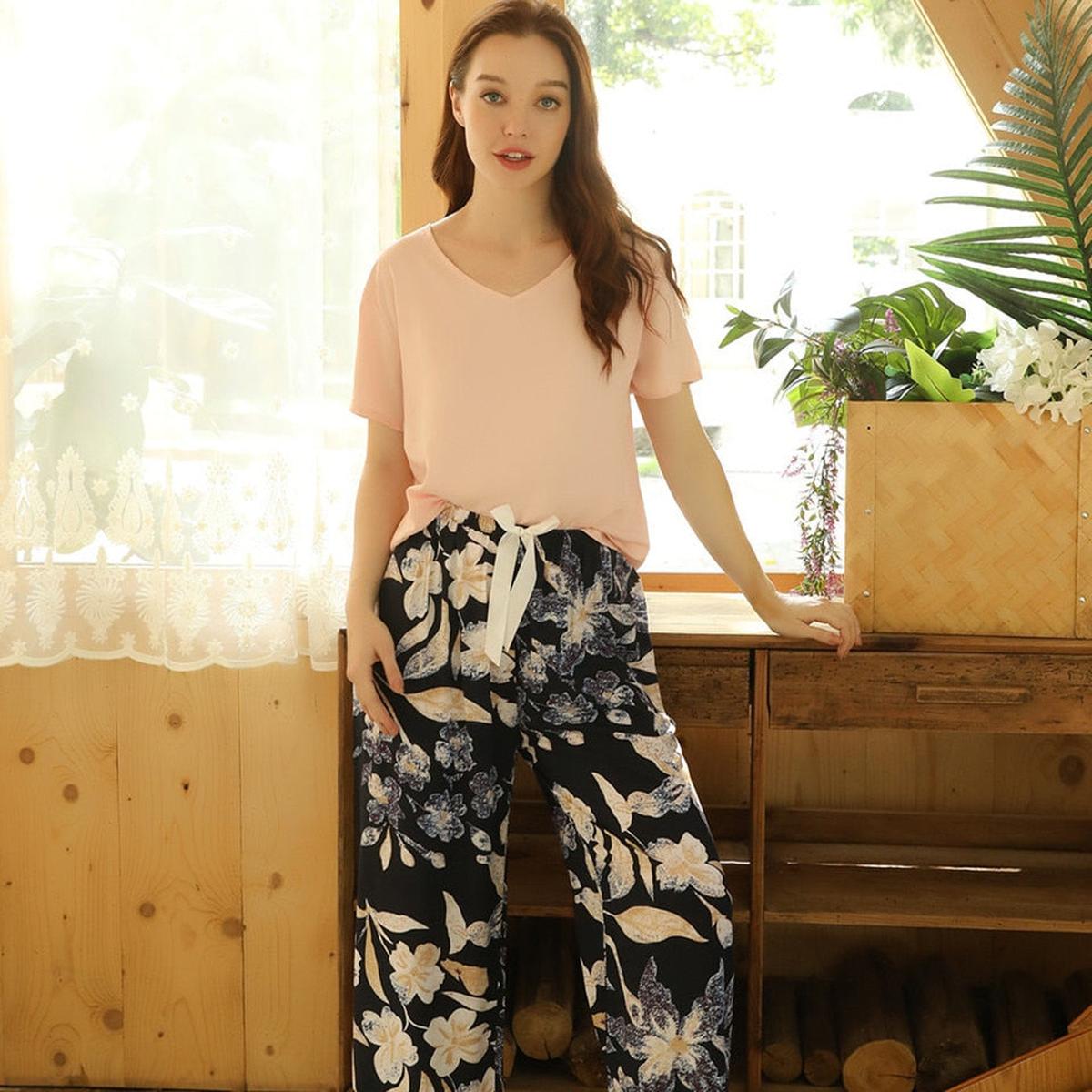 Dames Ademend Zachte Pyjama Set Met Elastische Taille