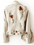 Dames Bikerjack Met Geborduurde Bloemen En Studs