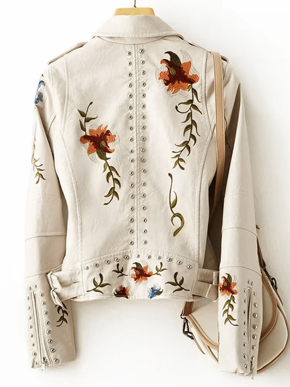 Dames Bikerjack Met Geborduurde Bloemen En Studs