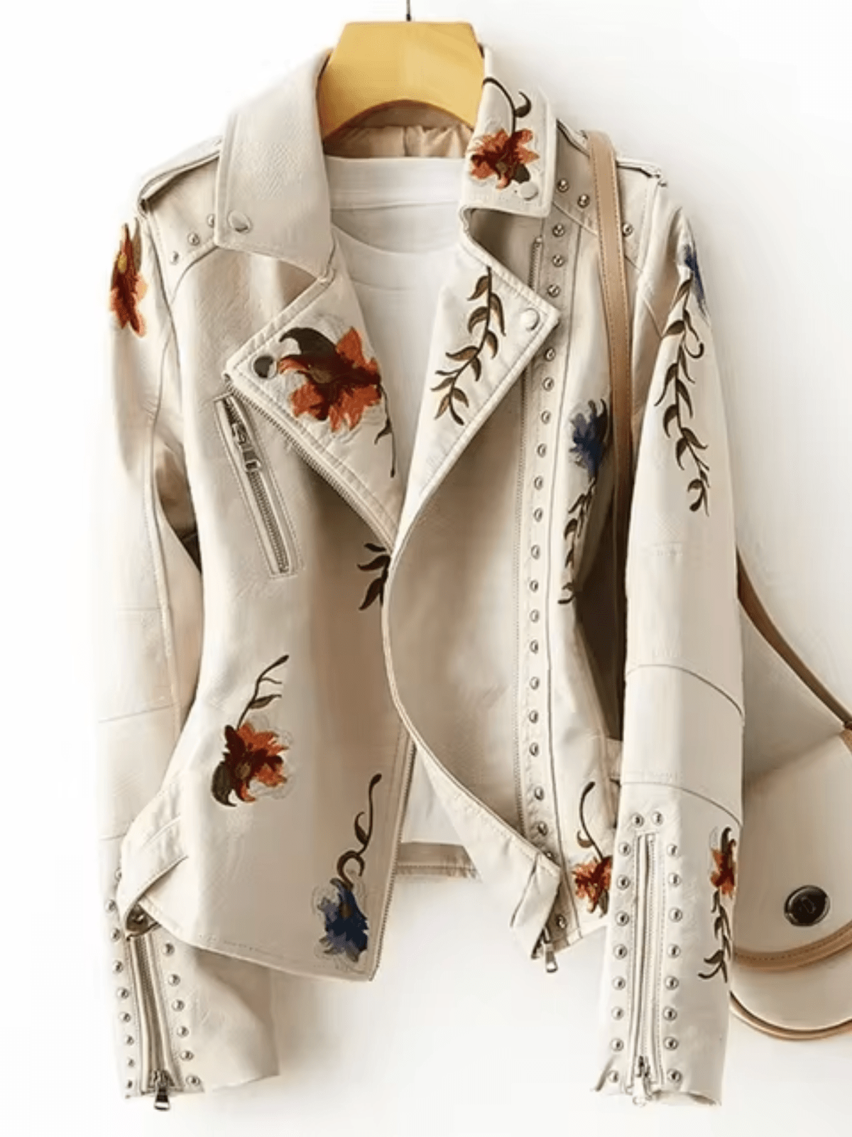 Dames Bikerjack Met Geborduurde Bloemen En Studs