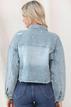 Dames Denim Jack met Parels & Raw Hem