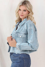 Dames Denim Jack met Parels & Raw Hem