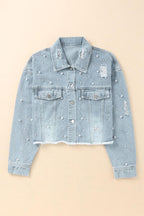 Dames Denim Jack met Parels & Raw Hem
