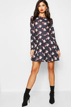 Dames Elegante Kerstjurk Met Feestelijke Patronen