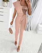 Dames Feestelijke Eén-Schouder Jumpsuit met Pailletten