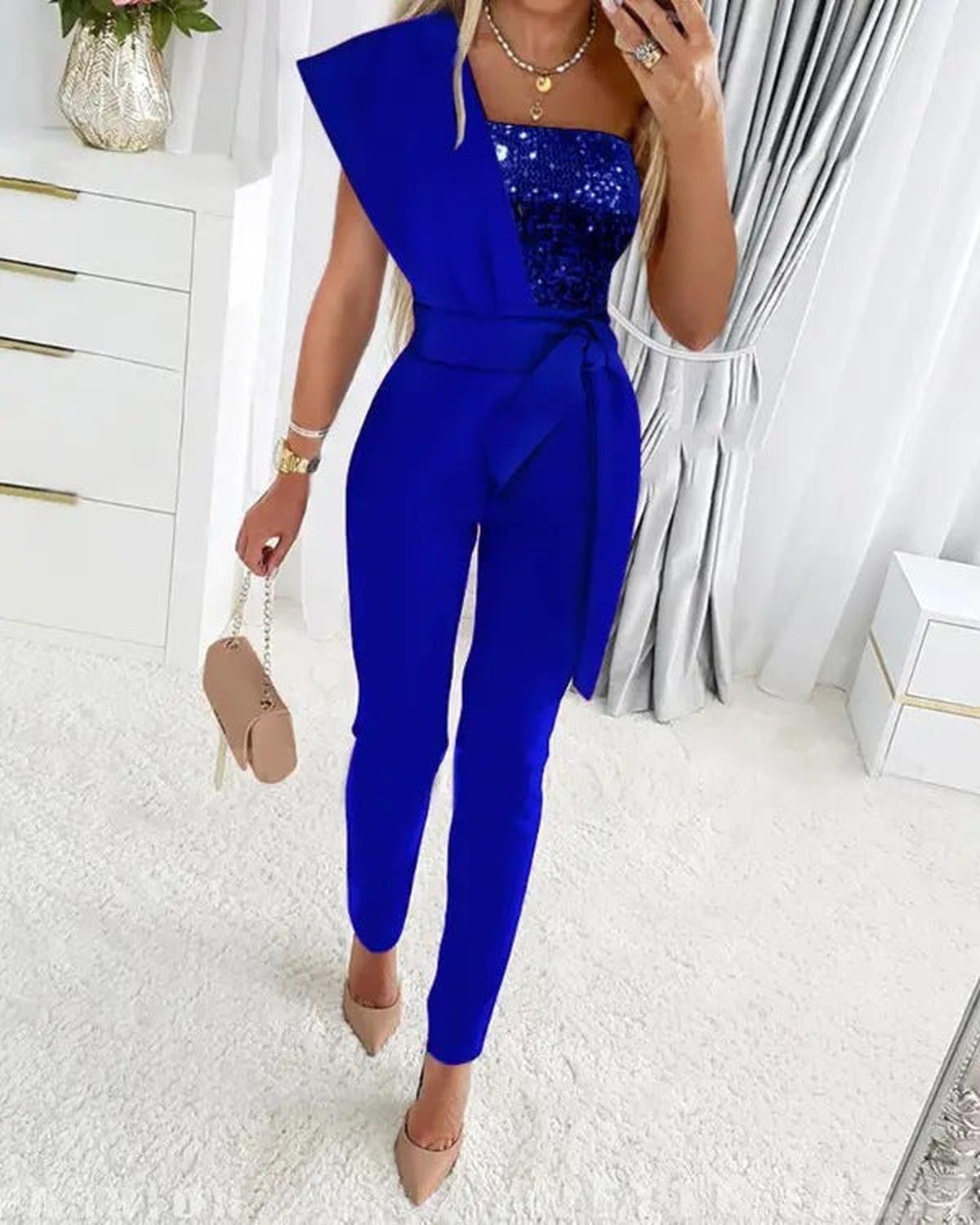 Dames Feestelijke Eén-Schouder Jumpsuit met Pailletten